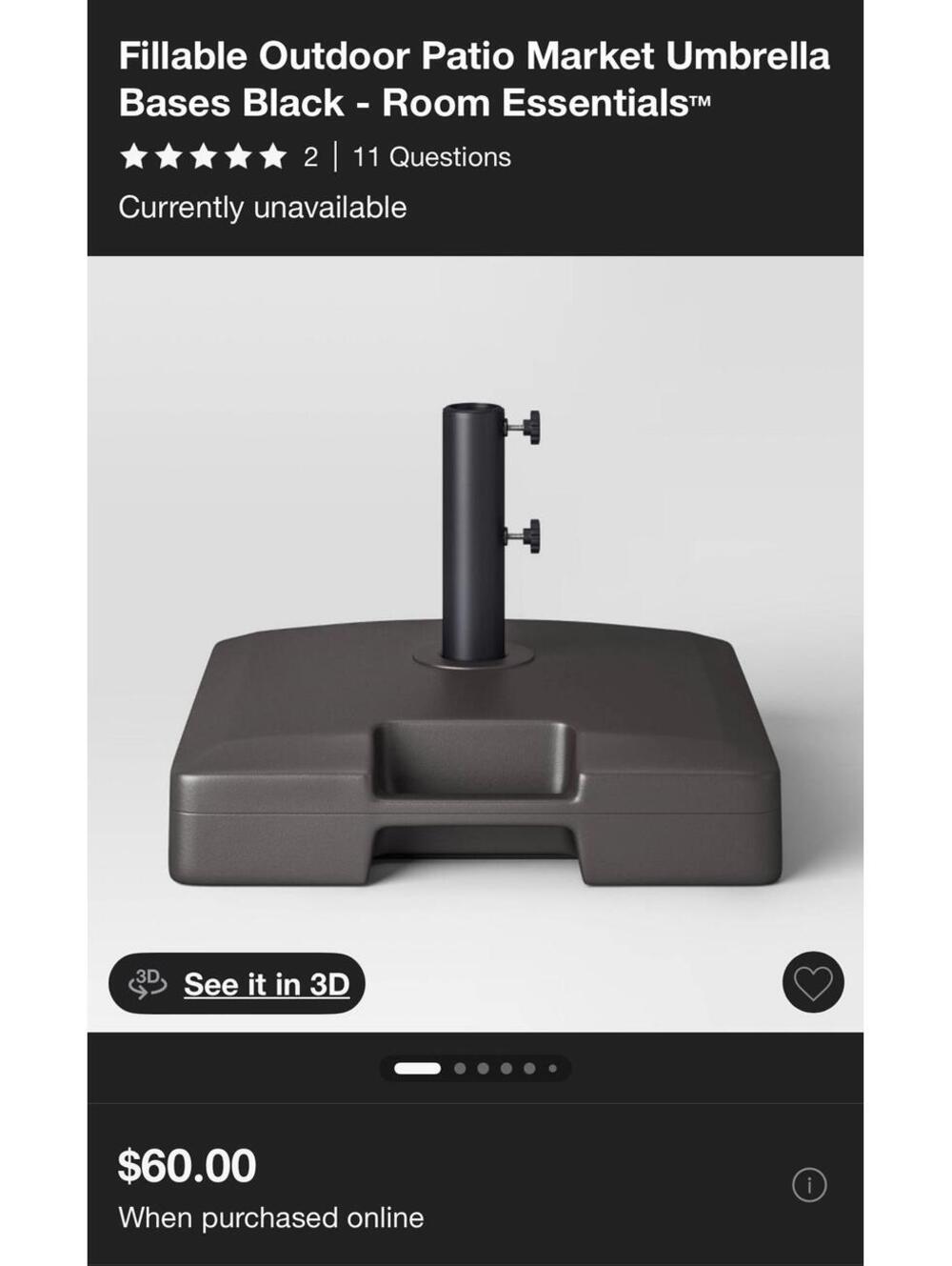 Room Essentials Fillable Umbrella Base NIB